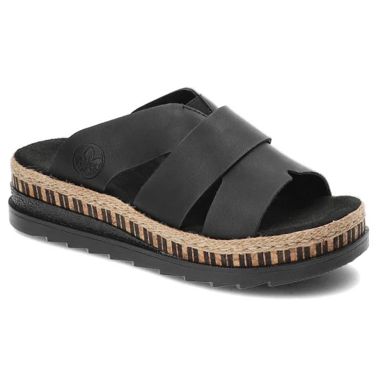 Zdjęcie produktu Czarne Klapki Rieker Wygodne Buty Na Platformie