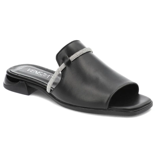 Zdjęcie produktu Czarne Klapki Venezia Eleganckie Skórzane Buty
