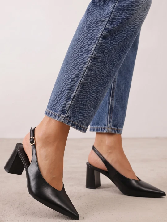 Zdjęcie produktu Czarne Klasyczne Czółenka Slingback na Słupku ze Szpiczastym Noskiem Dolmisa Joalice Paris