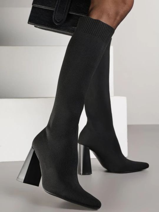 Zdjęcie produktu Czarne Kozaki VICES na Słupku ze Skarpetkową Cholewką Zevona