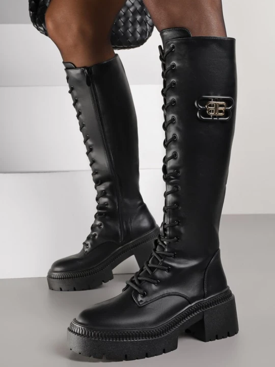 Zdjęcie produktu Czarne Kozaki Vicesu w Stylu Grunge ze Sznurowaną Cholewką i Platformą Laurotte