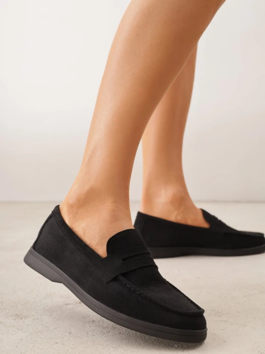 Zdjęcie produktu Czarne Mokasyny Casual VICES z Imitacji Zamszu z Wkładką ze Skóry Naturalnej Sheiris