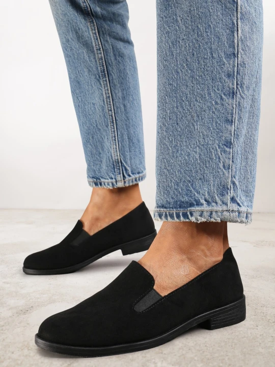Zdjęcie produktu Czarne Mokasyny Loafersy z Imitacji Zamszu Valtoria