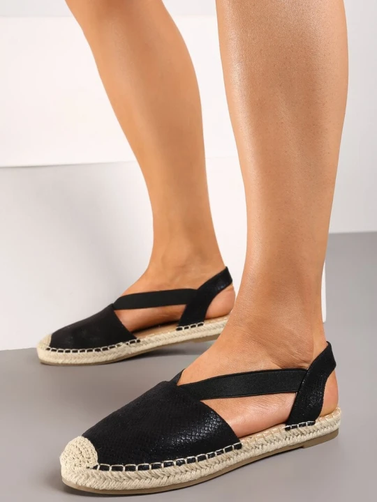 Zdjęcie produktu Czarne Płaskie Espadryle z Imitacji Skóry Wialla
