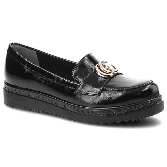 Zdjęcie produktu Półbuty damskie Dwunasty Shoes, klasyczne na masywnej podeszwie z ozdobnym metalowym detalem, czarne, 920