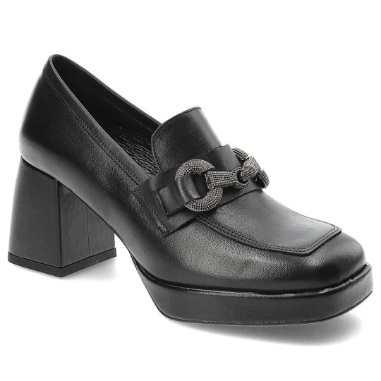 Zdjęcie produktu Czarne Półbuty Karino Eleganckie Skórzane Buty Na Obcasie