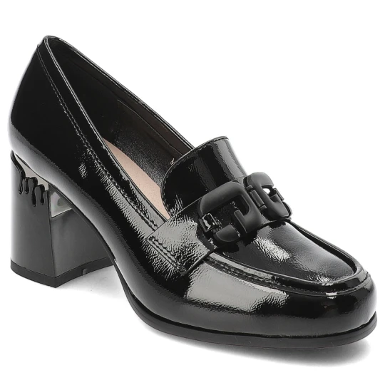 Zdjęcie produktu Czarne Półbuty S.Barski Eleganckie Lakierowane Obuwie Damskie