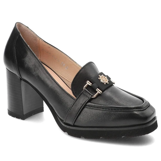 Zdjęcie produktu Czarne Półbuty Simen Skórzane Eleganckie Buty Na Obcasie