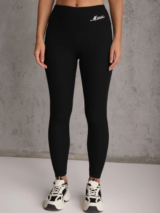 Zdjęcie produktu Czarne Prążkowane Legginsy High Waist z Haftowanym Napisem z Boku Eunedeia Romee's