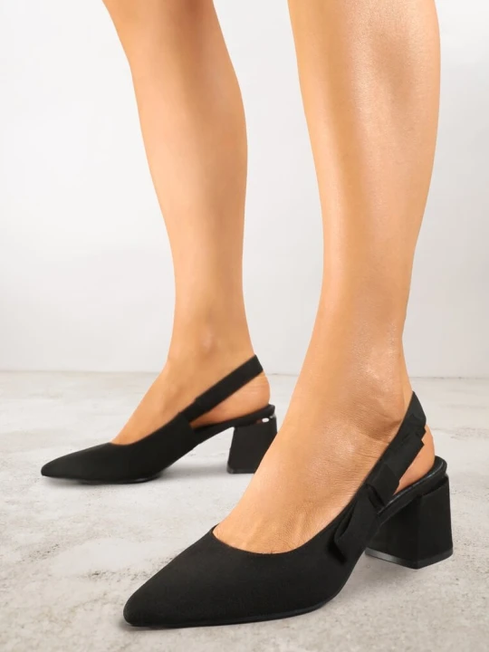 Zdjęcie produktu Czarne Sandały na Słupku Vices Slingback ze Skórzaną Wkładką Vevoline