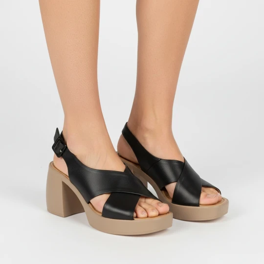 Zdjęcie produktu Czarne Sandały Nessi Skórzane Buty Damskie