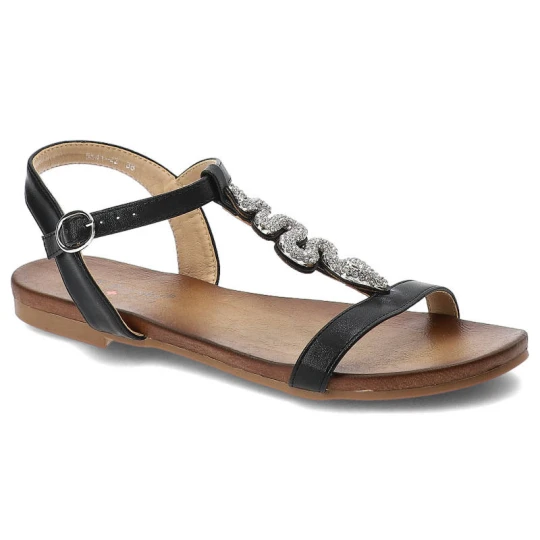 Zdjęcie produktu Czarne Sandały S.Barski Eleganckie Płaskie Buty