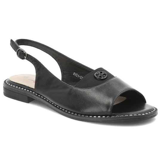Zdjęcie produktu Sandały damskie S. Barski, na płaskim obcasie z ozdobą ze sprzączką eleganckie, czarne, KV51-021
