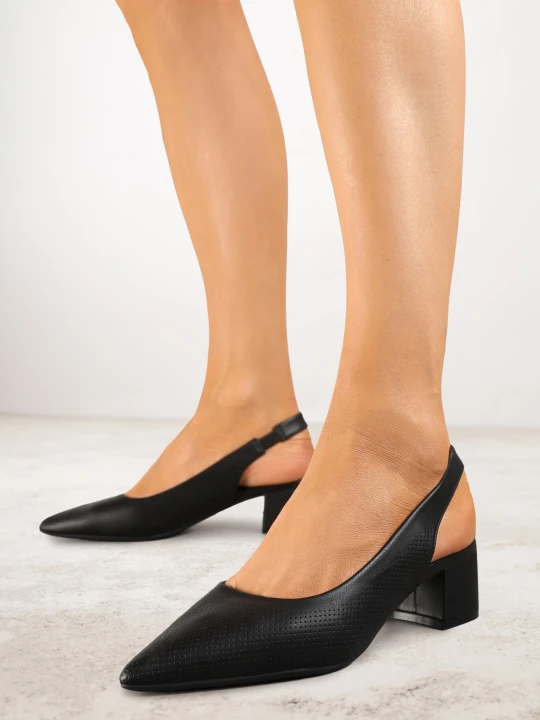 Zdjęcie produktu Czarne Sandały Slingback Vices na Słupku Zdobione Perforacją Telanisia