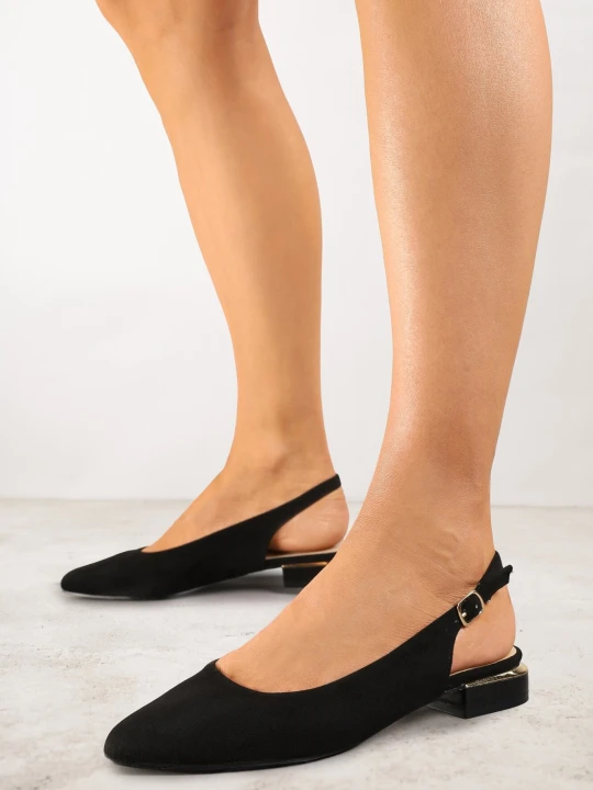 Zdjęcie produktu Czarne Sandały Slingback Vices z Metaliczną Aplikacją przy Obcasie Ediriella