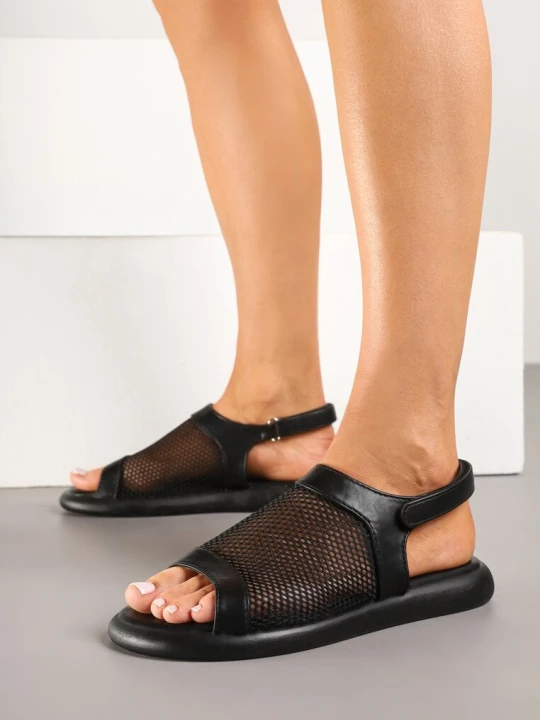 Zdjęcie produktu Czarne Sandały z Siateczkową Cholewką Ranevia Givana