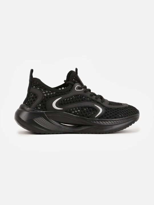Zdjęcie produktu Czarne Siateczkowe Buty Sportowe Sneakersy z Geometrycznymi Wstawkami Launret