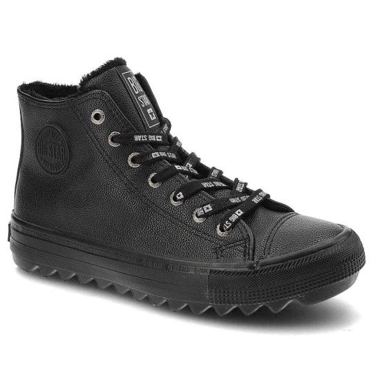 Zdjęcie produktu Sneakersy damskie Big Star, cholewka ze skóry ekologicznej sznurowanie ocieplane wnętrze wysoka cholewka, czarne, EE274110