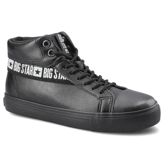 Zdjęcie produktu Sneakersy damskie Big Star, Buty za kostkę wykonane ze skóry naturalnej licowej z gładką cholewką klasycznym wycięciem sznurowanym zapięciem oraz sta czarny