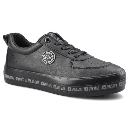 Zdjęcie produktu Sneakersy damskie Big Star, Wykonane z naturalnej skóry licowej z gładką perforowaną cholewką klasycznym wycięciem sznurowanym zapięciem oraz płaską czarny