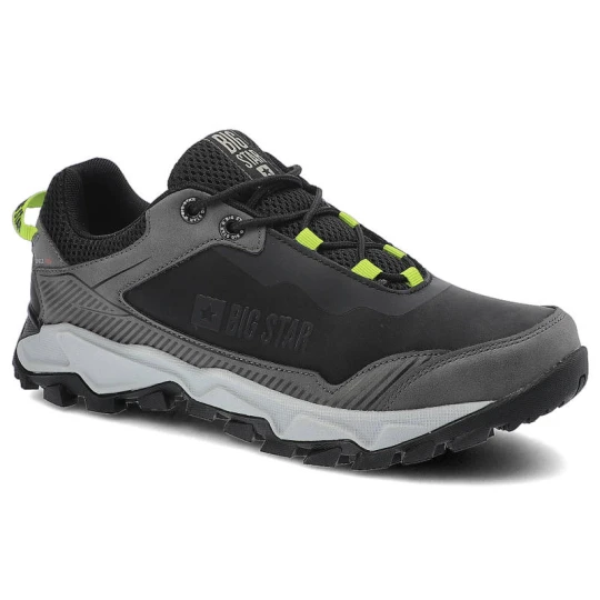 Zdjęcie produktu Sneakersy damskie Big Star, tkanina z połączeniem skóry ekologicznej ze sznurowaniem i sportową podeszwą, czarne, II174136