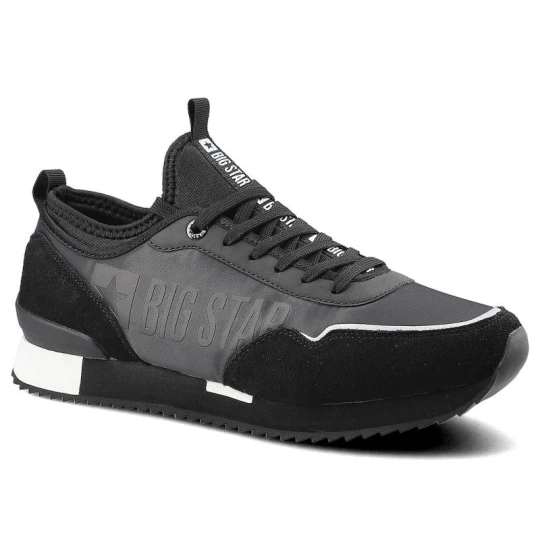 Zdjęcie produktu Sneakersy damskie Big Star, skóra naturalna zamszowa w połączeniu z elementami syntetycznymi z klasycznym sznurowaniem wzmocnionym noskiem oraz lekką czarny