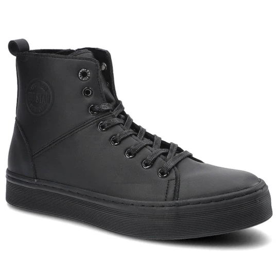 Zdjęcie produktu Sneakersy damskie Big Star, z wysokiej jakości materiału syntetycznego z gładką cholewką sznurowanym zapięciem, czarne, II174048