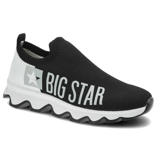 Zdjęcie produktu Sneakersy damskie Big Star, przewiewna cholewka z elastycznej dzianiny wsuwany fason bez sznurowania, biało-czarne, JJ274A143