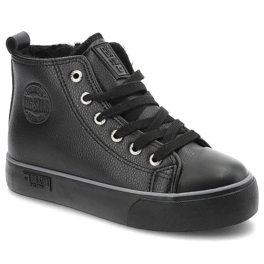 Zdjęcie produktu Sneakersy damskie Big Star, cholewka ze skóry ekologicznej z klasycznym sznurowaniem i ociepleniem wewnątrz grubsza podeszwa z gładkim bokiem i wyraź czarny