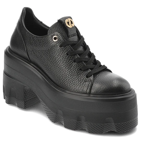 Zdjęcie produktu Czarne Sneakersy Carinii Skórzane Obuwie Damskie Na Obcasie
