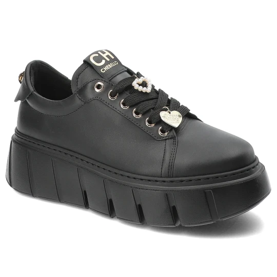 Zdjęcie produktu Czarne Sneakersy Chebello Modne Obuwie Damskie Na Platformie
