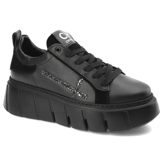 Zdjęcie produktu Czarne Sneakersy Chebello Modne Obuwie Damskie Ze Skóry Naturalnej