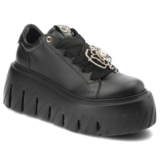 Zdjęcie produktu Czarne Sneakersy Chebello Stylowe Obuwie Damskie Na Platformie