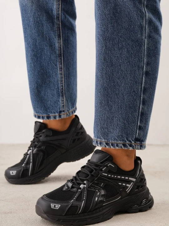 Zdjęcie produktu Czarne Sneakersy Dad Shoes z Siateczkową Cholewką na Piankowej Podeszwie Anotea Mulanka