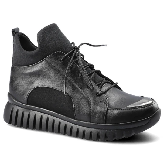 Zdjęcie produktu Sneakersy damskie Artiker, sznurowany fason podwyższona cholewka elastyczne wstawki masywna podeszwa z głębokimi nacięciami, czarne, 43C277