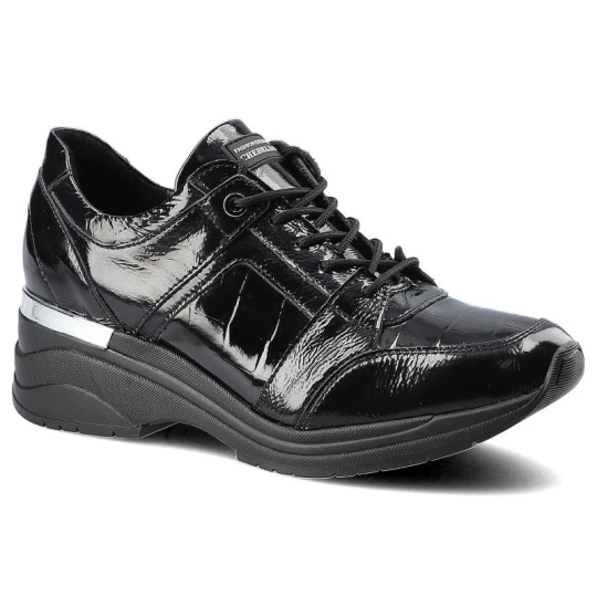 Zdjęcie produktu Sneakersy damskie Chebello, sznurowany fason lakierowana cholewka podwyższona amortyzująca podeszwa stabilna konstrukcja, czarne, 2578_255-000-PSK-S1