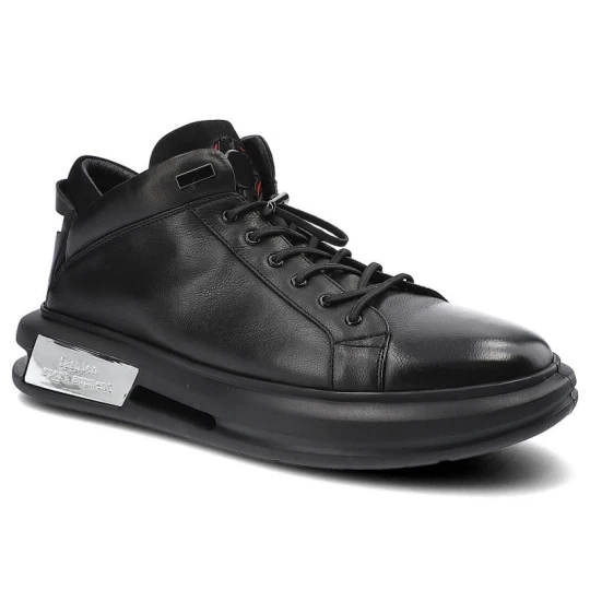 Zdjęcie produktu Sneakersy męskie John Doubare, cholewka wykonana ze skóry naturalnej sznurowane zapięcie miękki kołnierz wokół kostki wzmocniony nosek masywna podesz czarny