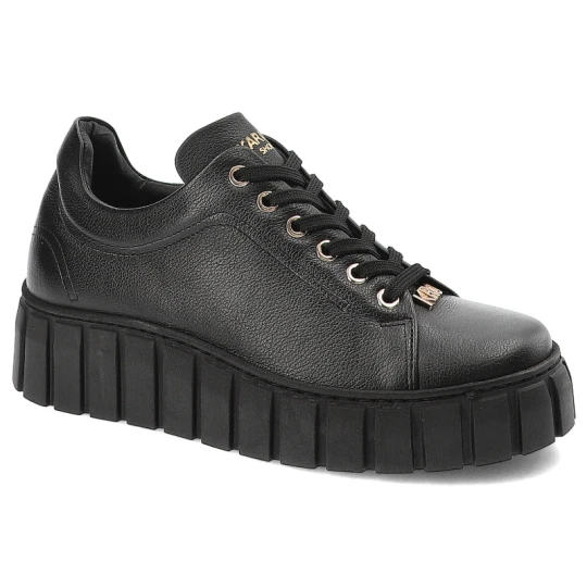 Zdjęcie produktu Czarne Sneakersy Karino Modne Skórzane Obuwie Damskie