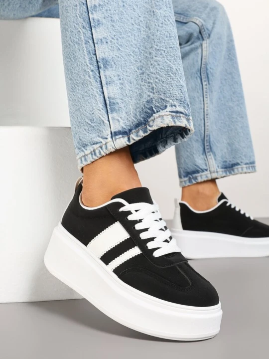 Zdjęcie produktu Czarne Sneakersy Kultowe Tenisówki na Platformie z Koturnem Elisara Ideal