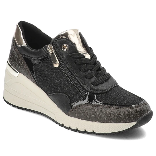 Zdjęcie produktu Czarne Sneakersy Marco Tozzi Eleganckie Obuwie Damskie Na Koturnie