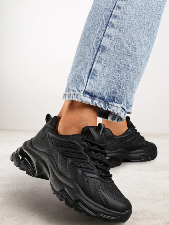 Zdjęcie produktu Czarne Sneakersy na Grubej Nieregularnej Podeszwie z Przeszyciami Hatila Vices