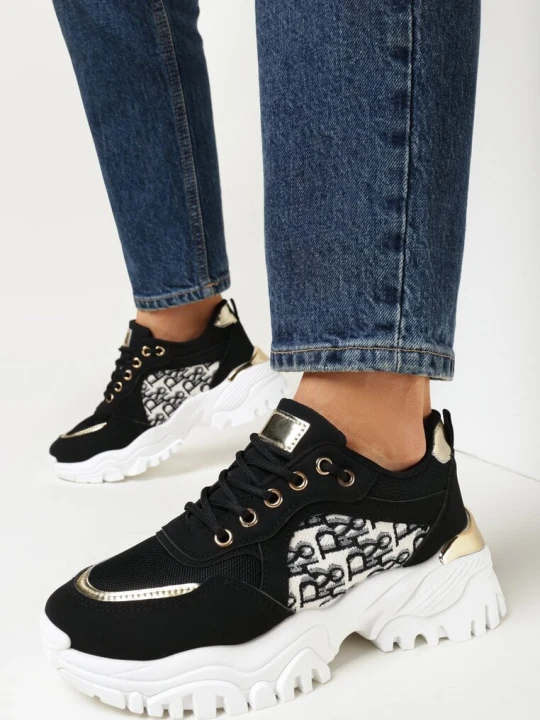 Zdjęcie produktu Czarne Sneakersy na Grubej Podeszwie Annat