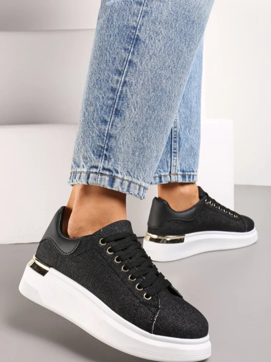 Zdjęcie produktu Czarne Sneakersy na Grubej Podeszwie Mivana