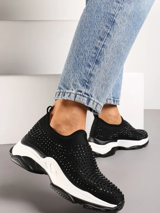 Zdjęcie produktu Czarne Buty Sportowe na Grubej Podeszwie w Cyrkonie Elerene