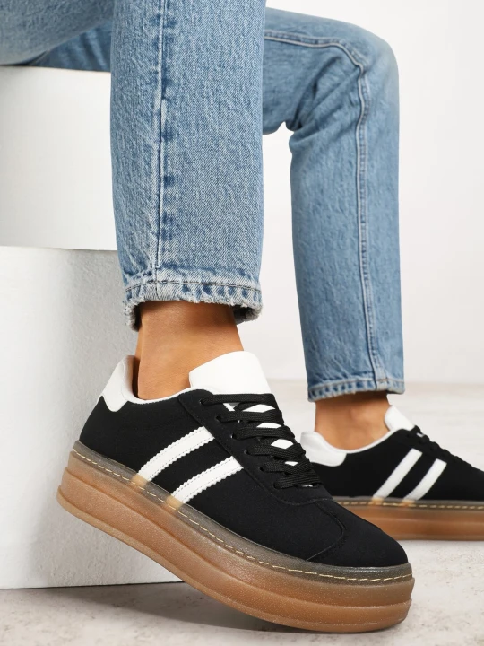 Zdjęcie produktu Czarne Sneakersy na Grubej Podeszwie z Ozdobnym Wzorem Felimala Mulanka