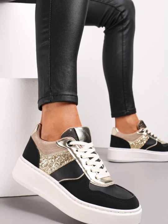 Zdjęcie produktu Czarne Sneakersy na Platformie Elasetta