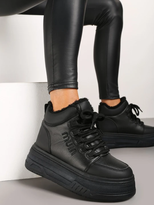 Zdjęcie produktu Czarne Sneakersy na Platformie Ocieplane Futrem Leanelitia Vices