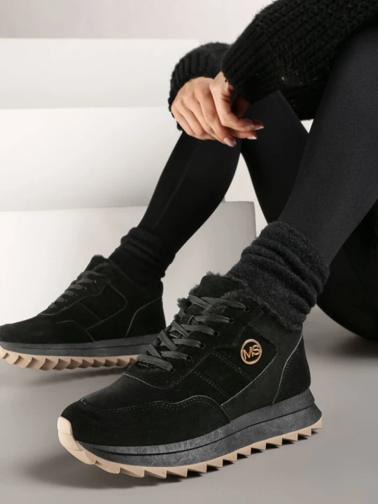Zdjęcie produktu Czarne Sneakersy na Platformie z Futerkiem Egiapia Vices