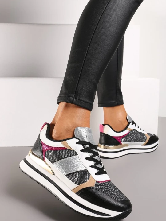 Zdjęcie produktu Czarne Sneakersy Ozdobione Brokatem i Kolorowymi Wstawkami Veradis