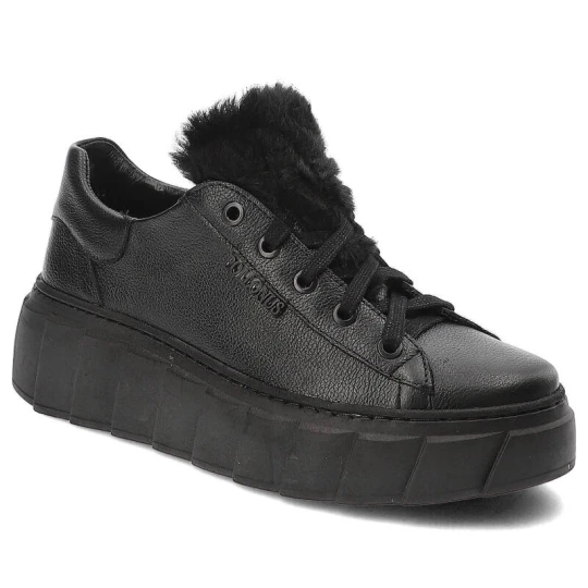 Zdjęcie produktu Czarne Sneakersy Pollonus Modne Buty Damskie Z Futerkiem